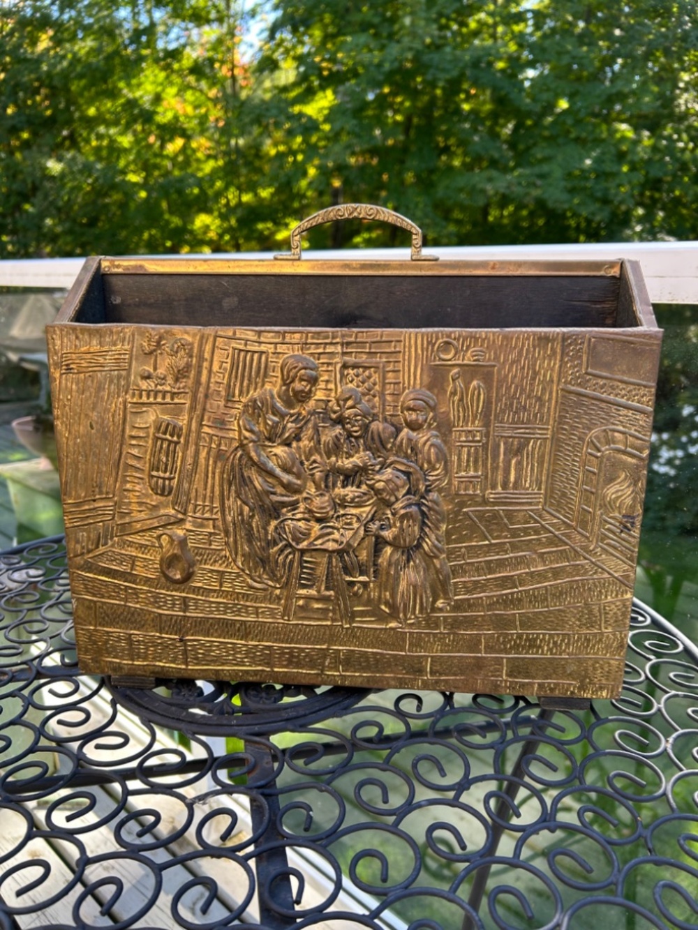Vintage Embossed Brass Magazine Rack